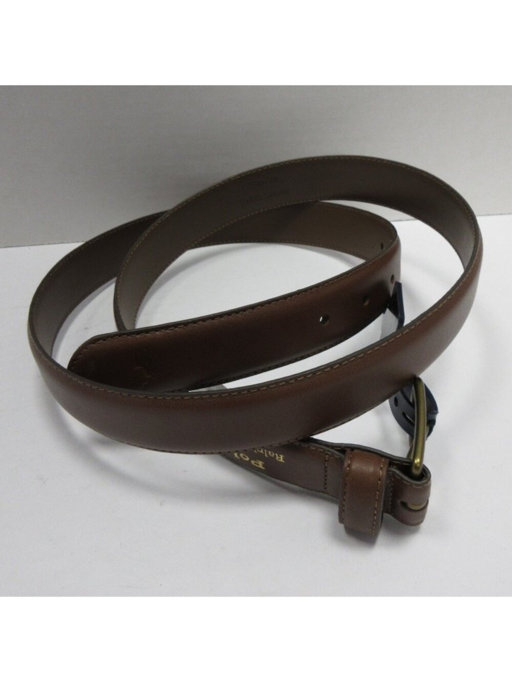 Polo Ralph Lauren Belt 42 Cow Hide Leather Brass Buckle Classic Pony